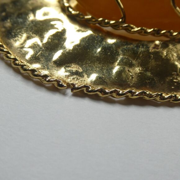 Gold Statement Brooch Pendant Agate Amber Stone Center Signed Barmell Large Pin - Picture 11 of 14